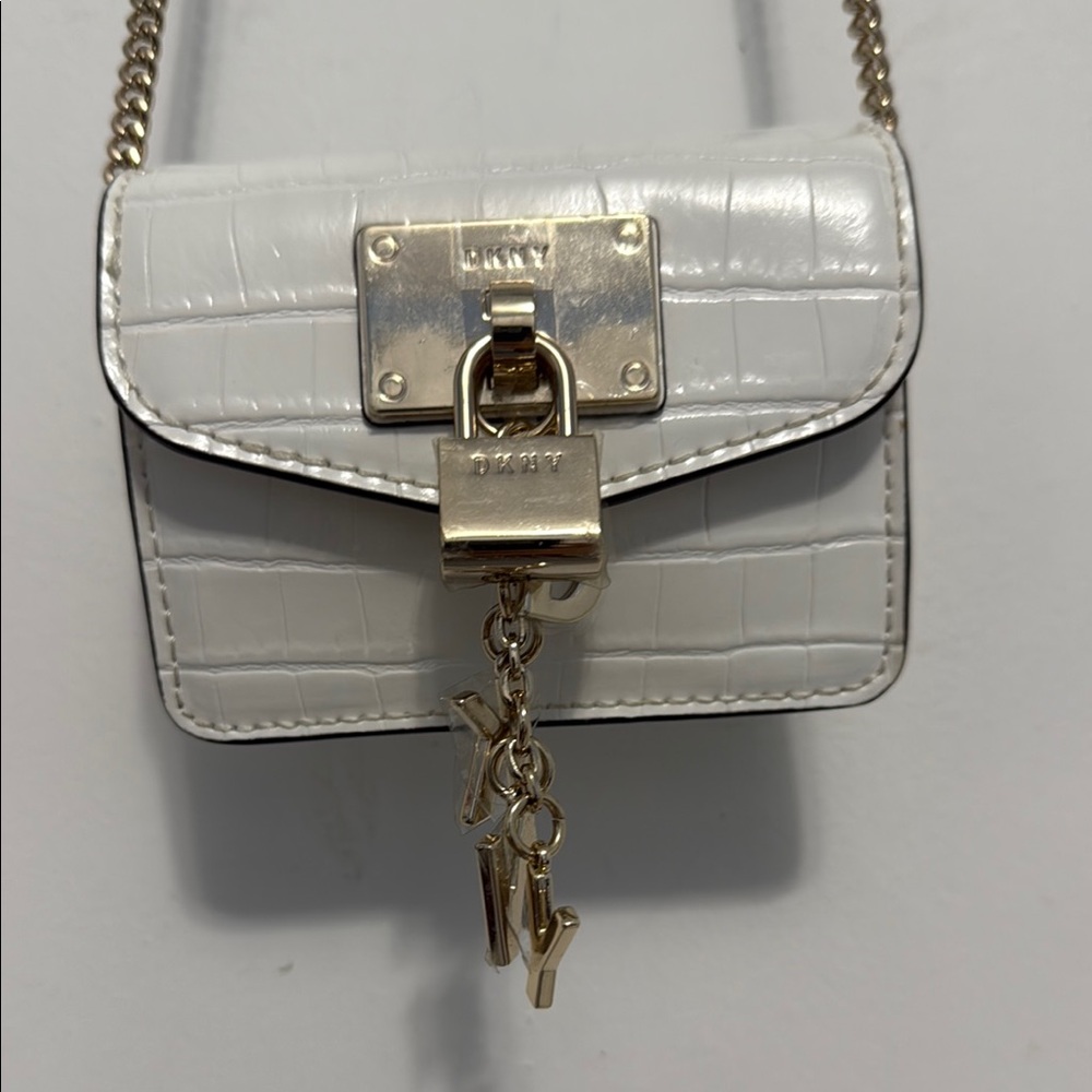 DKNY White Croc-Embossed Mini Crossbody with Gold Hardware